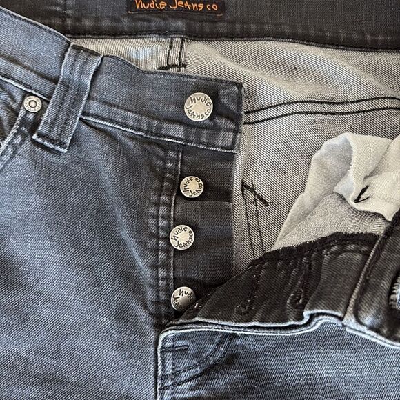 Nudie Grim Tim Broken Black Button Fly Jeans - Picture 10 of 16